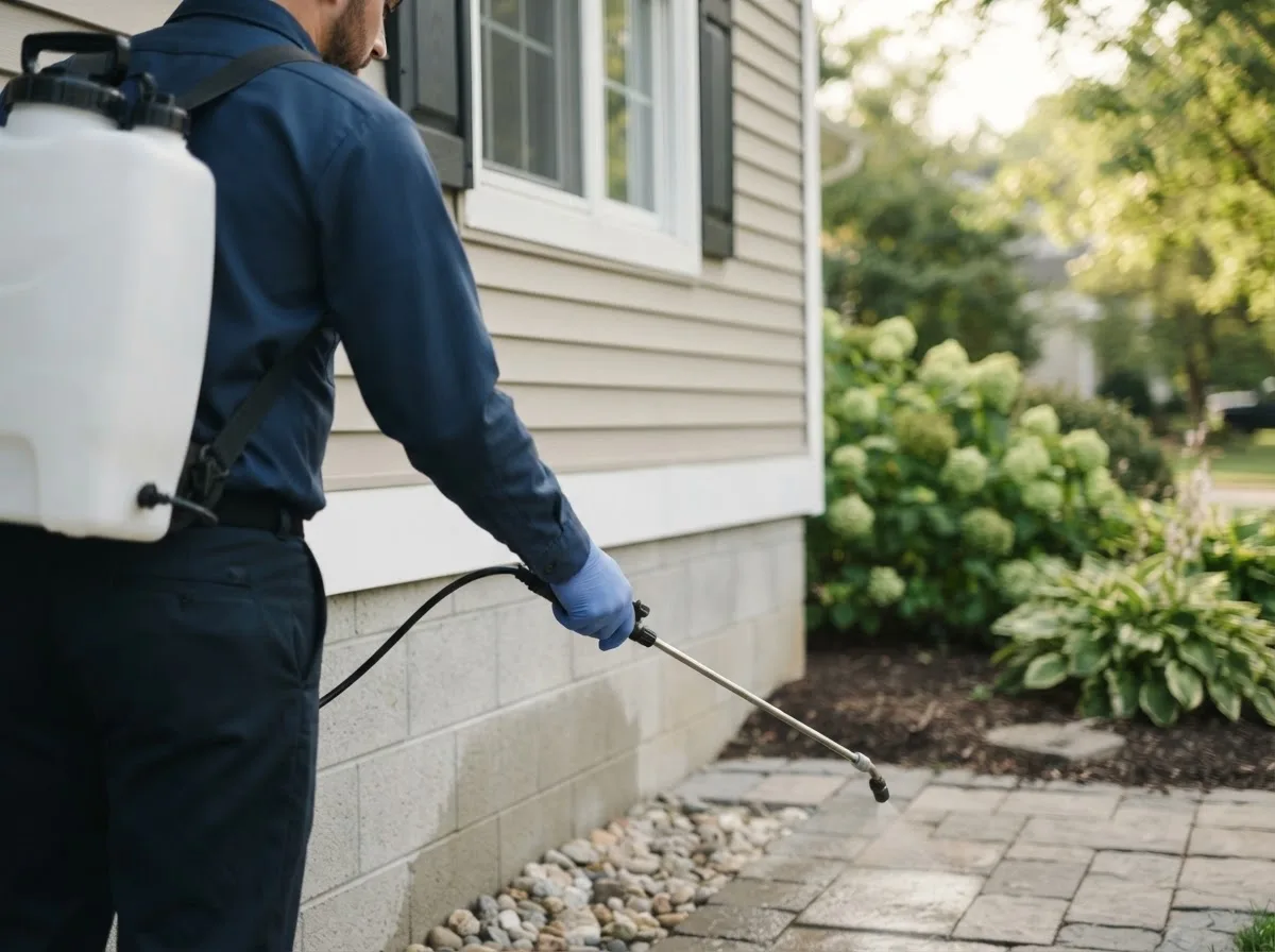 Pest control technician inspecting a home in Pleasant Plain, OH